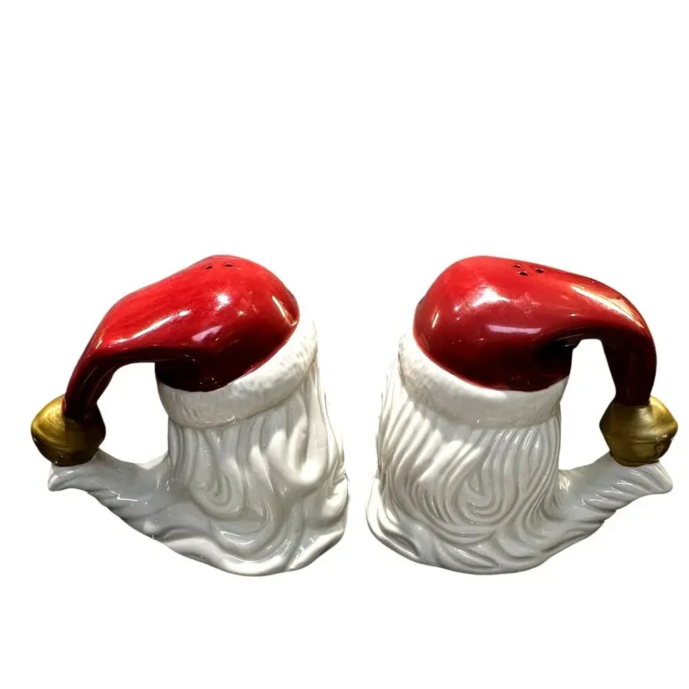 Fitz and Floyd Vintage Holiday Santa Claus Face Salt and Pepper Shaker Set